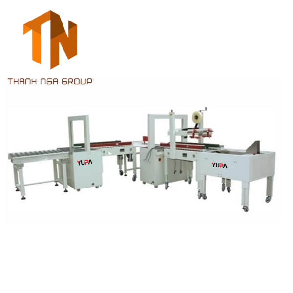 Dây chuyền dán thùng carton có đóng đai 1 lần YP-APLCSS02
